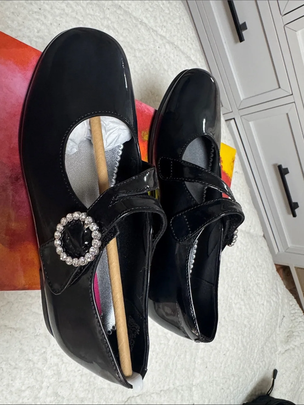 Rachel Shoes Black Patent Mary Jane with Rhinestone Buckle